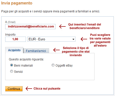 Invio pagamento con Paypal - primo passo Invio pagamento con Paypal - primo passo