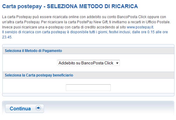 scegli la fonte di finanziamento BancoPosta click