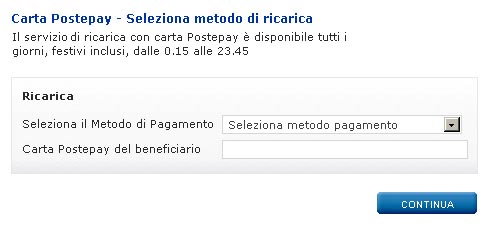 i dati da inserire per inviare la ricarica postepay